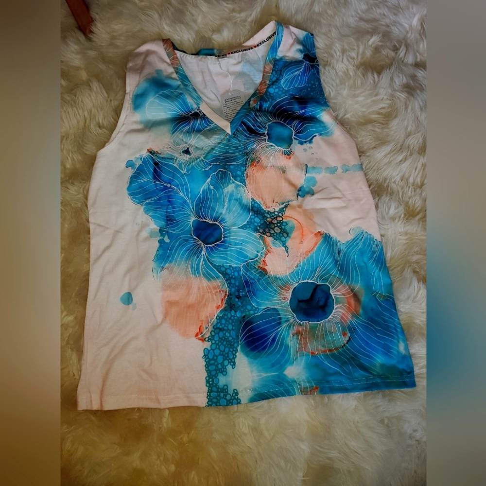 Exclusive brand ladies cotton tank with watercolor print
